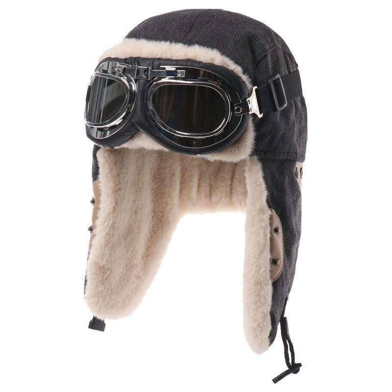 Мужская зимняя шапка-бомбер с очками для активного отдыха на открытом воздухе, ветрозащитная, теплая, искусственный мех, пилотская шапка-ушанка, парусиновая, термостойкая