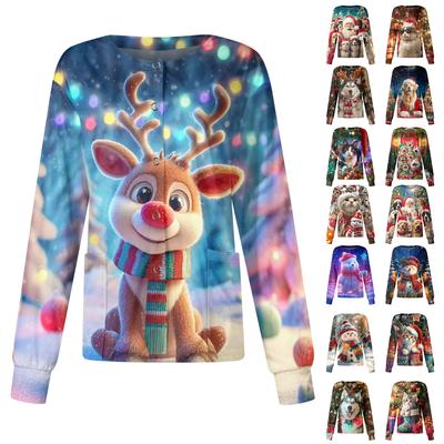 Женский повседневный кардиган с рождественским принтом, с длинными рукавами, на одной пуговице, рабочая униформа