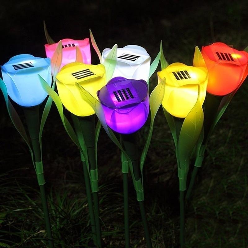 LED Solar Power Garden Lights Colorful Flower Tulip Lamp For Outdoor Landscaping Park Lawns Grasses Christmas Decoration