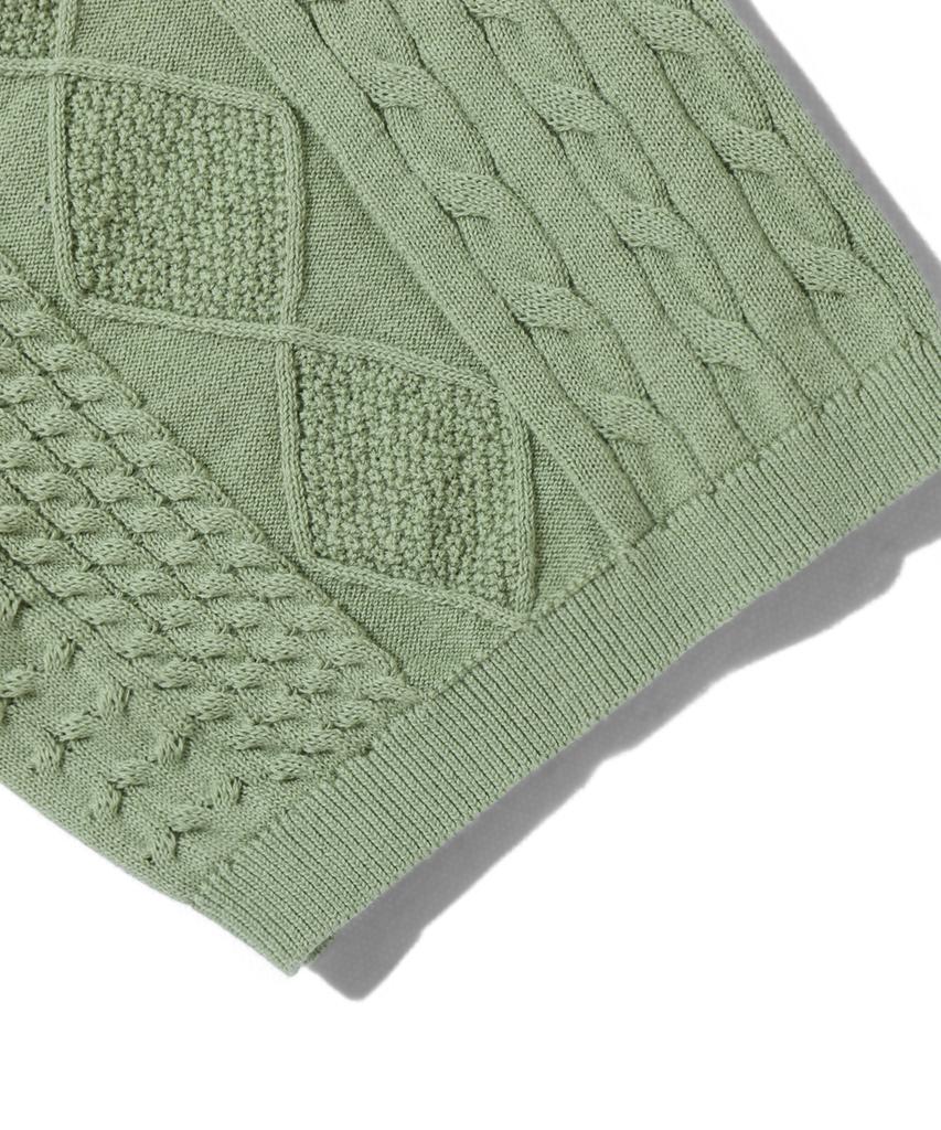 TRILLION Washable Cable Half Sleeve Button-Up Knit (Light Green)