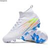 2024 31-46 Men's Large Size High-top Football Shoes Long Nail Anti-slip TPR Artificial Lawn Children Football Boots