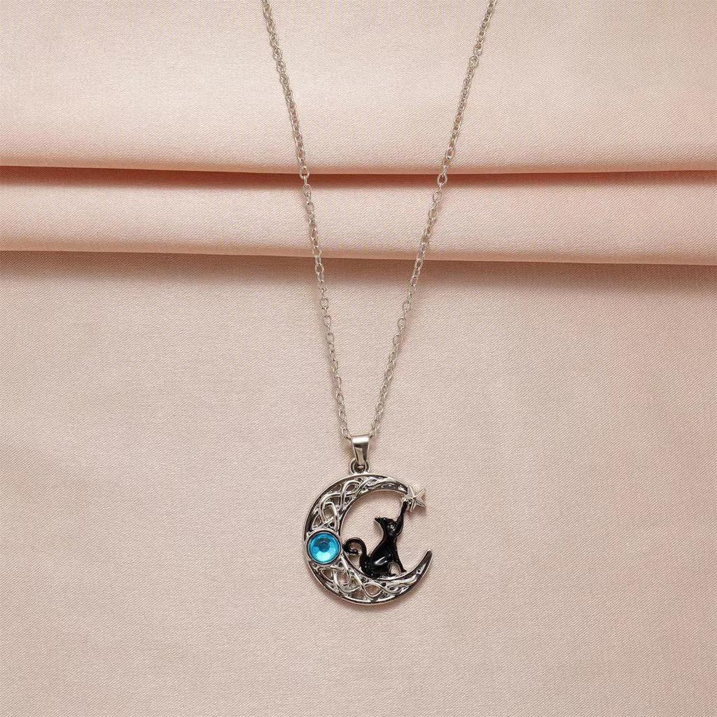 2024 New Cat Moon Stone Chokers Necklace Sparkling Colorful Rhinestone Pendant Necklaces for Women Fashion Gothic Jewelry Gifts