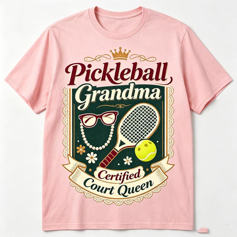 Pickleball Grandma Certified Court Queen Vintage Lace Crown Graphic T Shirt Unisex Unisex Cotton Oversized Short Sleeve Tee