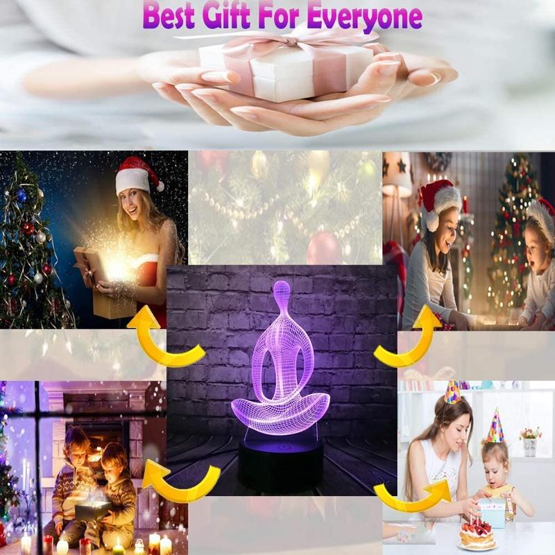 Yoga Meditation Catoon Shape Night Lamp 3D Illusion Optical Light 7-Color Intelligent Touch Panel Control Table Lamp For Bedroom Created Christmas Dec