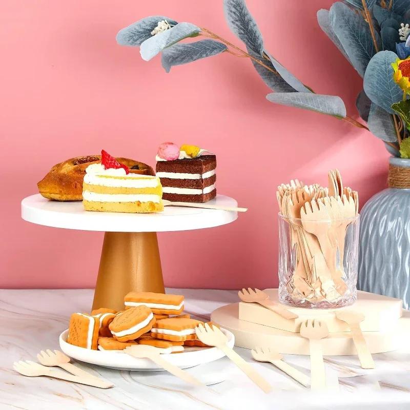 100Pcs Disposable Mini Wooden Spoon Fruit Dessert Forks Spoons Ice Cream Spoon Western Wedding Party Tableware Kitchen Accessory