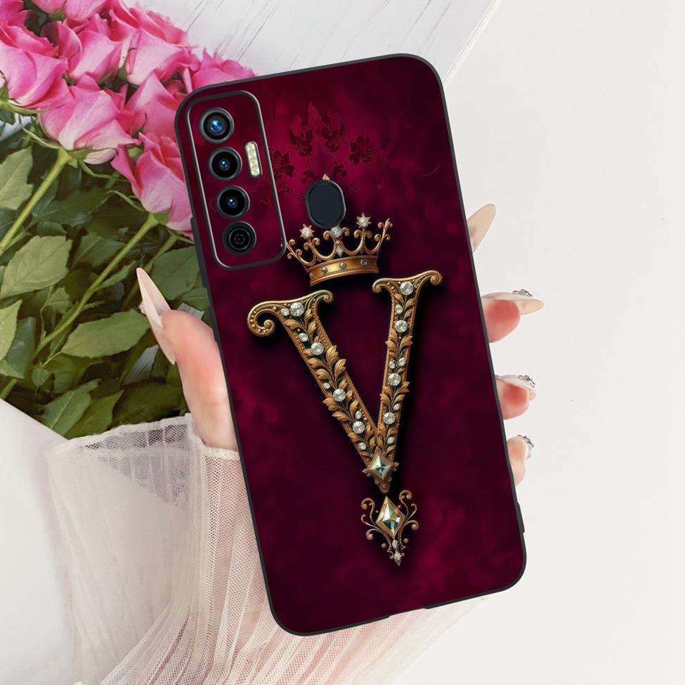 For Tecno Camon 17 Case Silicone Luxury Crown A-Z Letters 2D Flat Pattern Soft Phone Case For Tecno Camon17 CG6 CG6j Cover
