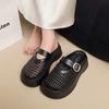 Thick-soled Mary Jane Shoes Leather Woven Bag Head Slippers Women's Summer Wear with Skirt Sandals Hollow Hole Pig Cage Shoes