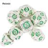 7 Pcs White Green Gear Wheel Metal Dice Solid Metal Polyhedral Dice Set Suitable for Role-Playing RPG  Board Game Card Game
