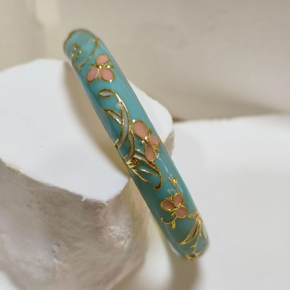 Extra Width Enamel Bangle 1cm Colorful Enamel Bangle Five Leaves Enamel Bracelet Souvenir Gift