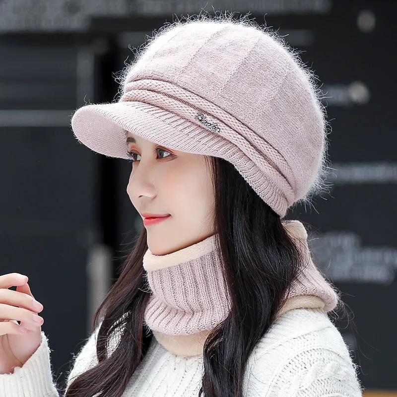 WTEMPO Офисные леди Уличные поездки Защита от холода Ветрозащитный Вязаный шапка-шарф Комплект Женские однотонные Теплые зимние шапки