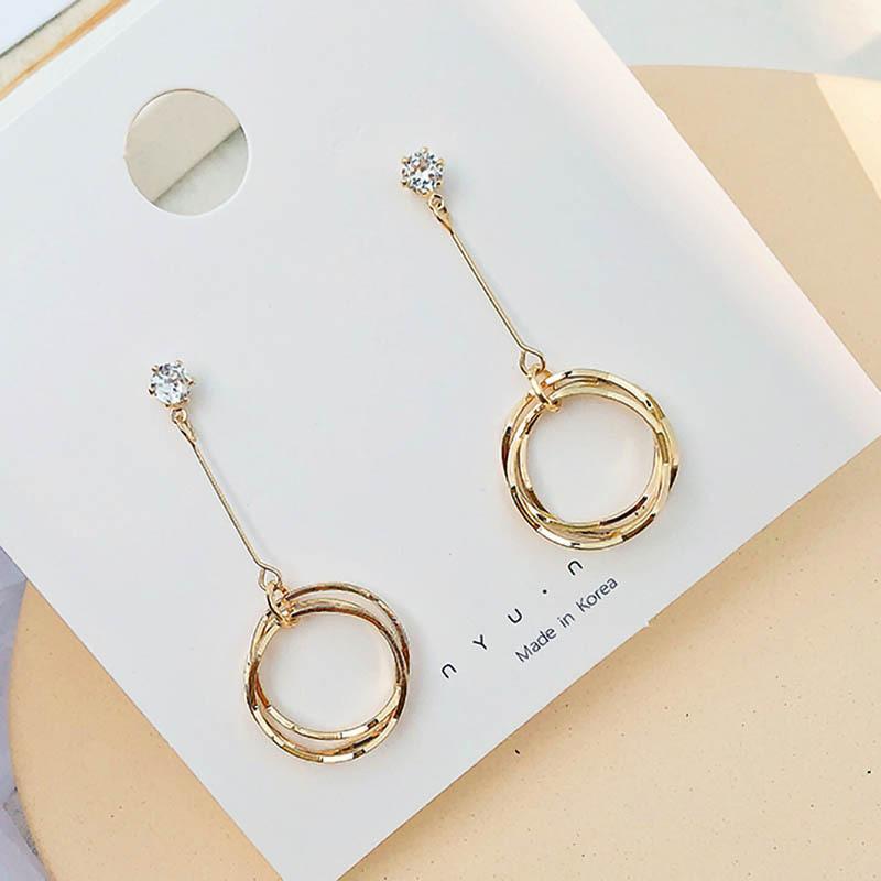 Fashion Long Ring Pendant Zircon Earrings Simple Temperament Wild Design Sense Female Trend Ear Zircon Exquisite Girl Gift