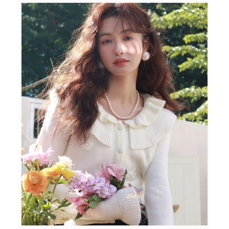 French Gentle Temperament Doll Collar Soft Waxy Sweater Female Fall Niche Chic Three-dimensional Flower Knitted Cardigan Coat