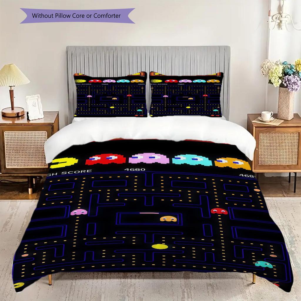Classic PacMan Maze Adventure Bedding(1 * duvet cover + 2 * pillowcase, without core) Soft and comfortable Christmas birthday gift Bedding set