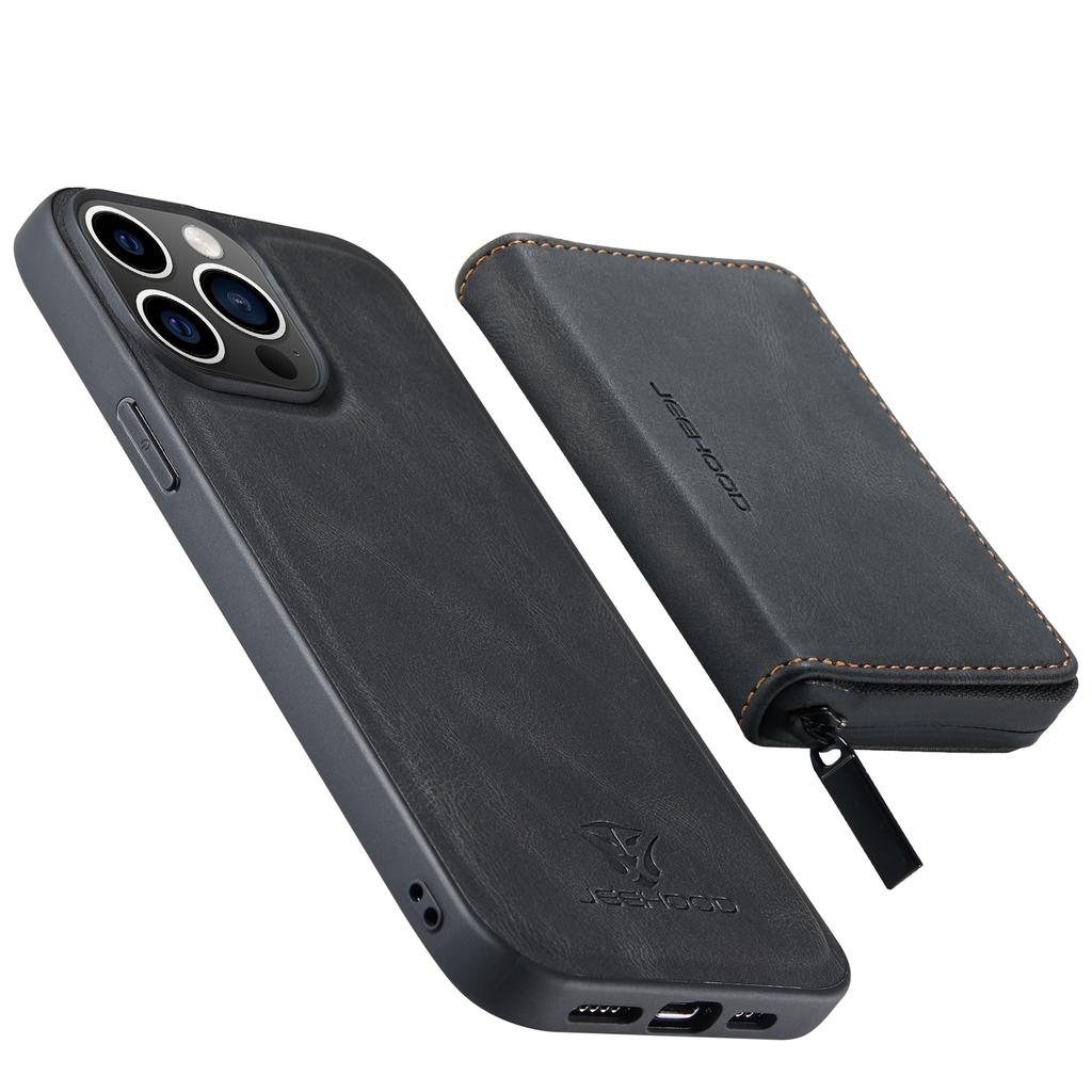 Magnetic Zipper Wallet Leather Case for iPhone 15 Pro Max 16 Pro 14 Plus 13 12 Mini 11 Xs Max X XR 7 8 SE3 Detachable Card Cover