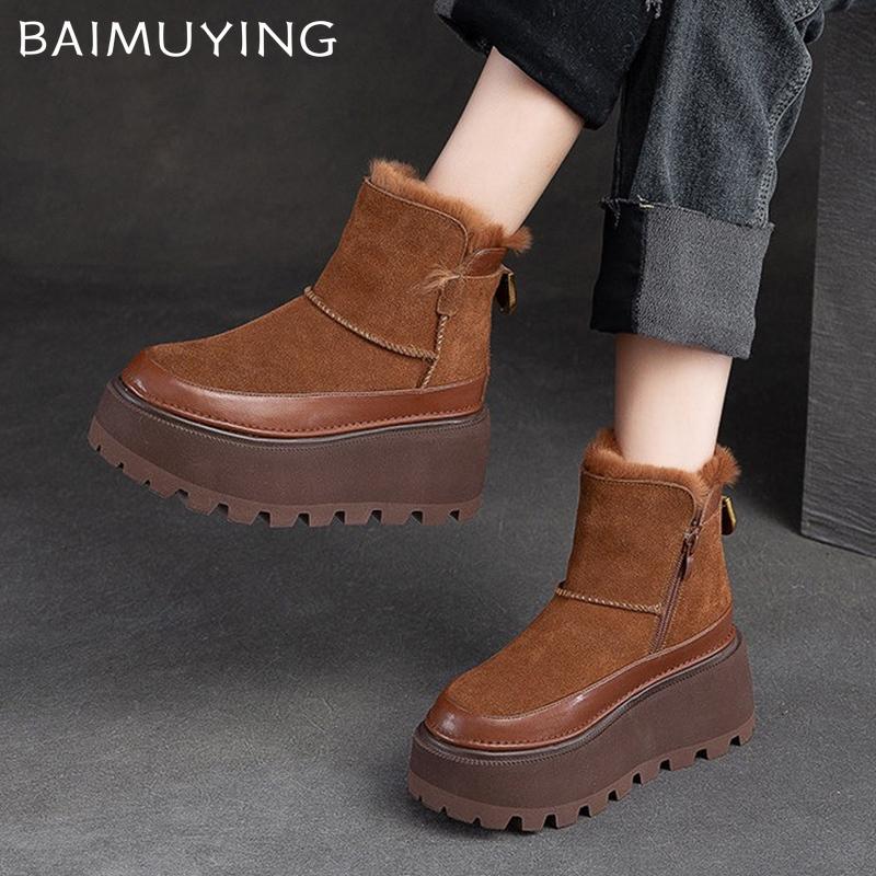 Женские зимние ботильоны на платформе из замши Desogner, короткие, плюшевые, хлопковые, на среднем каблуке, тренд 2025 года, теплые, удобные, женские ботинки