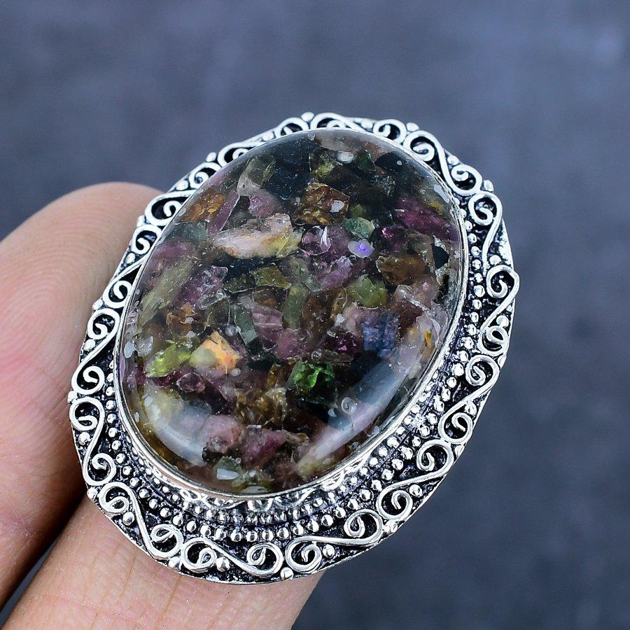 Кольцо из стерлингового серебра 925 пробы с натуральным арбузным турмалином, размер 9 n8M11