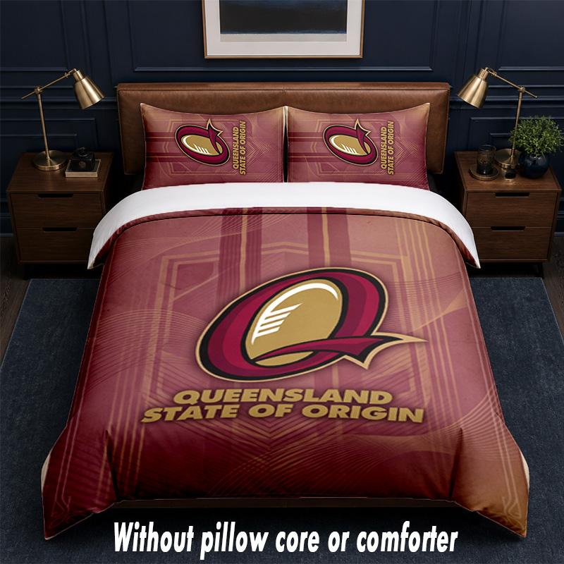 Queensland Maroons Design Bed Bedding Set 1 Duvet Cover + 2 Pillowcases Soft Breathable Household Bed Linens