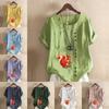 Women's Fashion Squirrel Prined Round Neck Short Sleeve T-shirt Casual Cotton Linen Graphic Shirt Leisure Loose Summer Blouse Tops