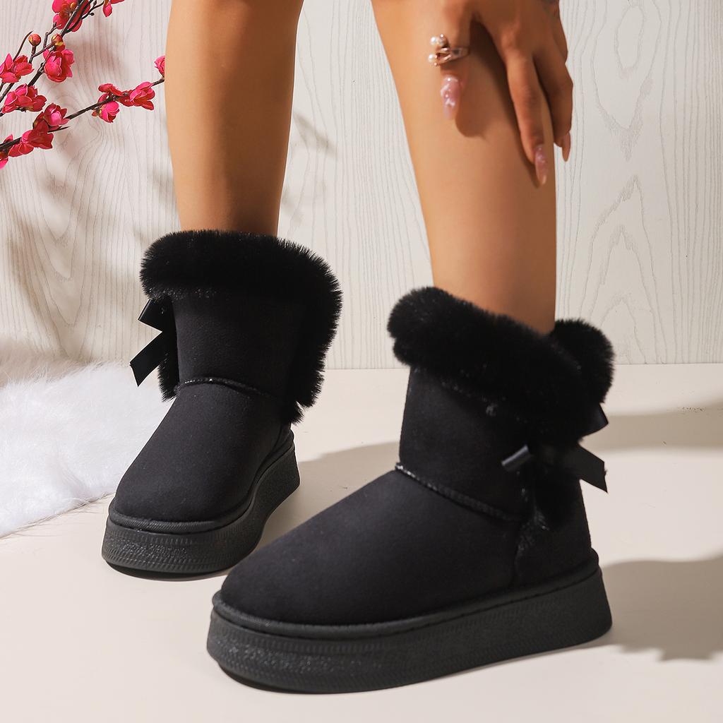 Women Snow Boots  Anti-Slip Wear-Resistant Plush Boots Women Winter New Round Toe Bow Platform Shoes for Women Zapatos De Mujer