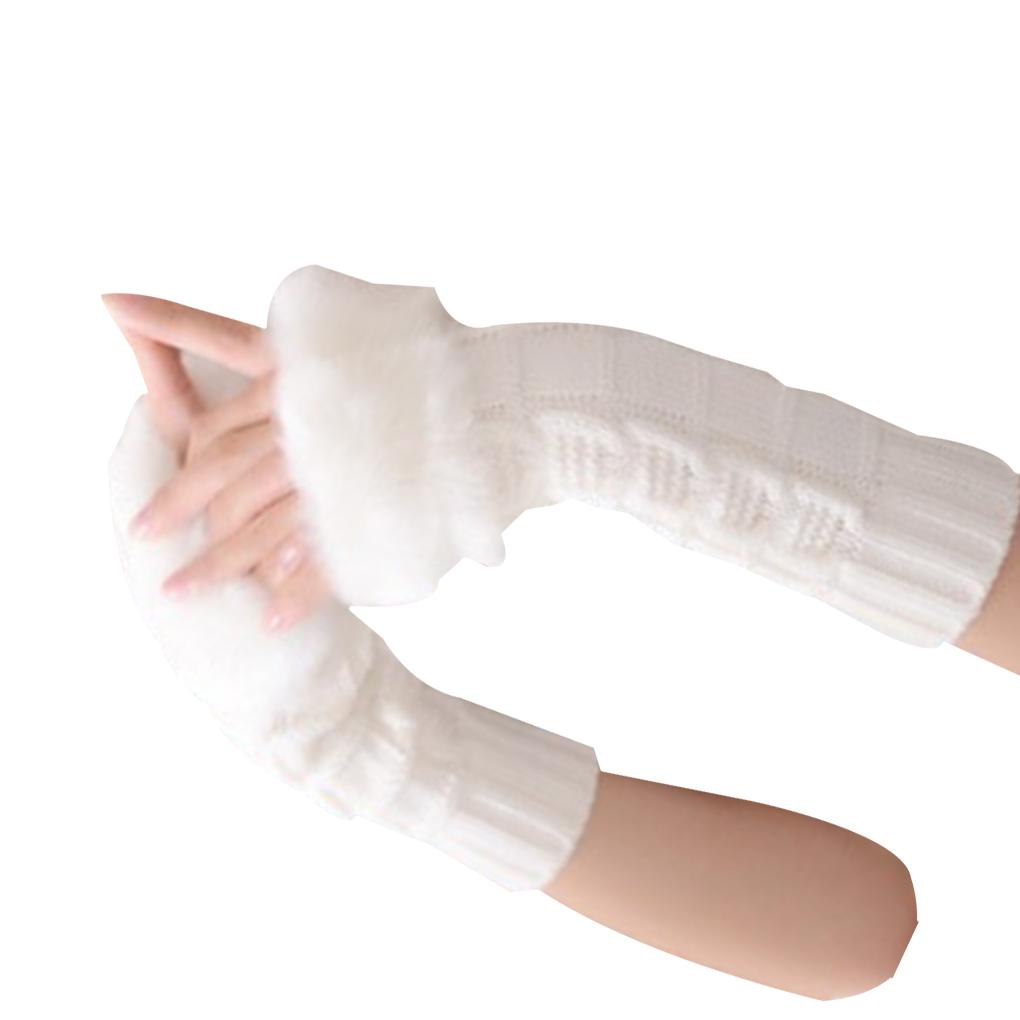 Женские Девичьи Теплые Зимние Перчатки Без Пальцев с Помпоном на Запястье Варежки Вязаные Нарукавники Женские Митенки Пушистые Вязаные Перчатки