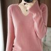 V Neck Sweater for Women Solid Long Sleeve Knit Sweaters Slim Fit Base Pullover Top