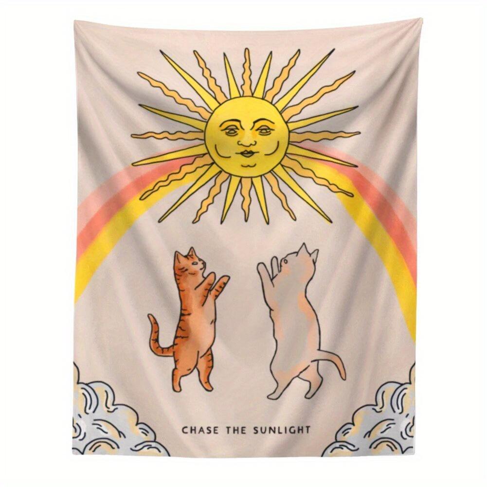 VIKAMA Cartoon Cat Bohemian Decorative Tapestry Sunny Rainbow Wall Decoration Tapestry For Living Room And Bedroom