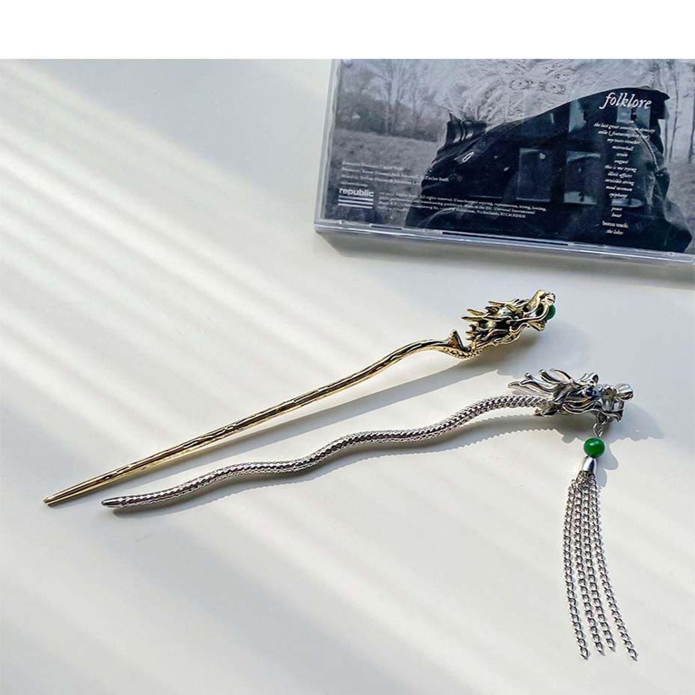 Головные уборы Hanfu, заколка для волос с кисточками, волнистая форма, заколка для волос в китайском стиле, палочка для волос в виде дракона, женская/девушка