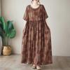Short Sleeve Plus Size Cotton Vintage Floral New In Dresses for Women Casual Loose Long Summer Dress