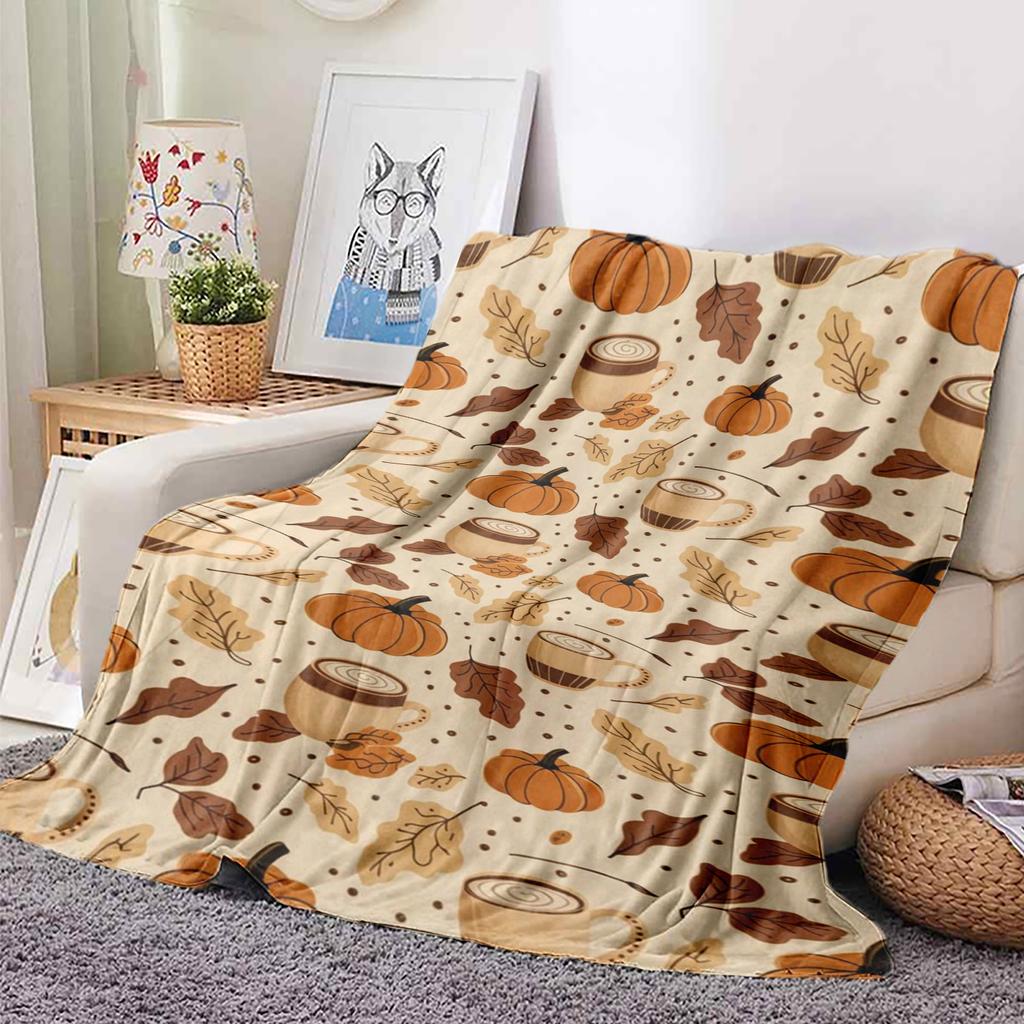 Cute Cartoon Pumpkin Print Halloween Throw Blanket for Couch And Bed - Soft Cozy Sofa Blanket for Fall And Thanksgiving Gifts