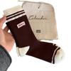 Socks European Goods Vintage Polka Dot Stripe Flocked Fabric Label Contrasting Mid-Leg Socks Maillard Coffee Cotton Socks Socks