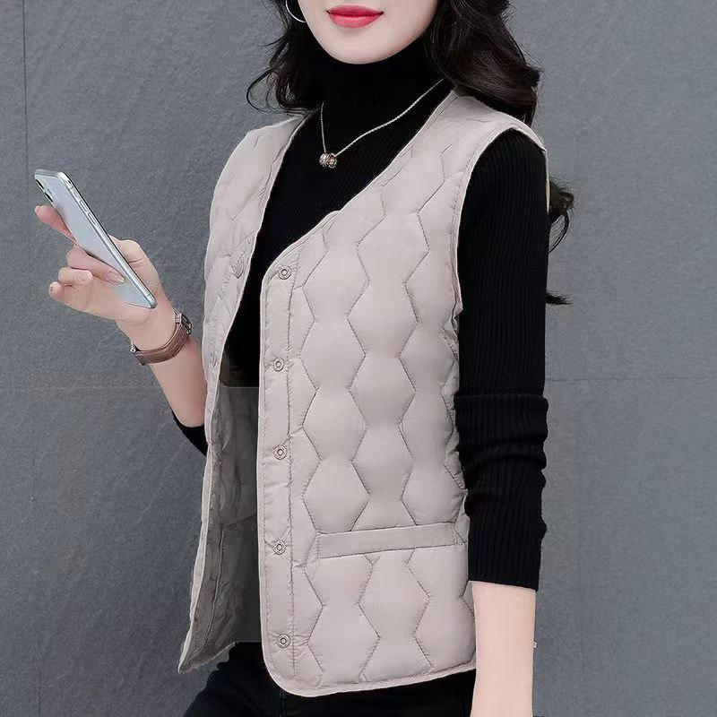Autumn and Winter Women's Vest Liner, Light Feather Velvet Down Cotton Vest Thermal Vest, Slim-fitting Short Collar Vest