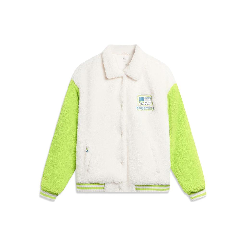 Li Ning Disney Collaboration Series Monsters University Color Block Loose Short Cotton Jacket Women Jacket Off-White AJMT084-2
