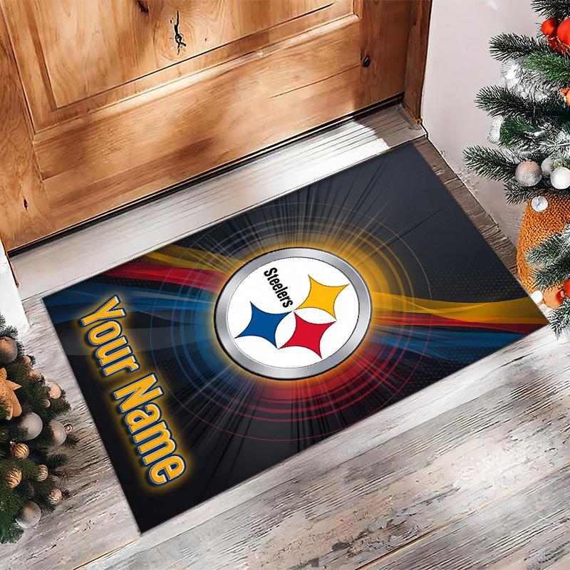Pittsburgh Steelers Crystal Velvet Rug, Custom Name Text Personalized Non‑Slip Floor Mat for Home Decor Gift