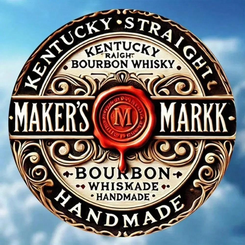 Round Metal Sign Bar Pub Man Cave Vintage Whiskey Decor