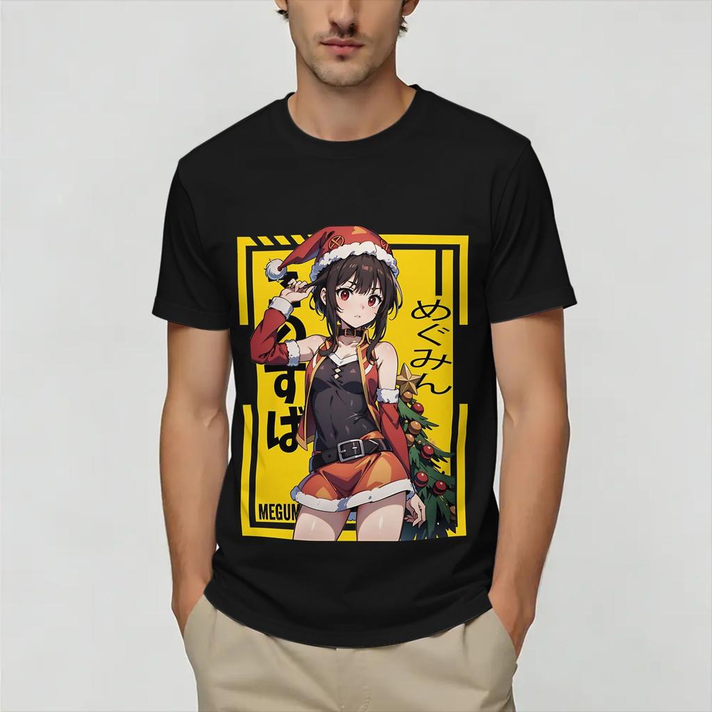 Футболка Харадзюку Летняя Мегумин KonoSuba Модные Футболки Хлопковая Футболка для Унисекса Y2K Ретро Большого Размера Футболки с Коротким Рукавом