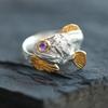 Creative Lucky Purple Eye Koi Fish Animal Opening Adjustable Ring Men's and Women's Wealth Trendy Jewelry