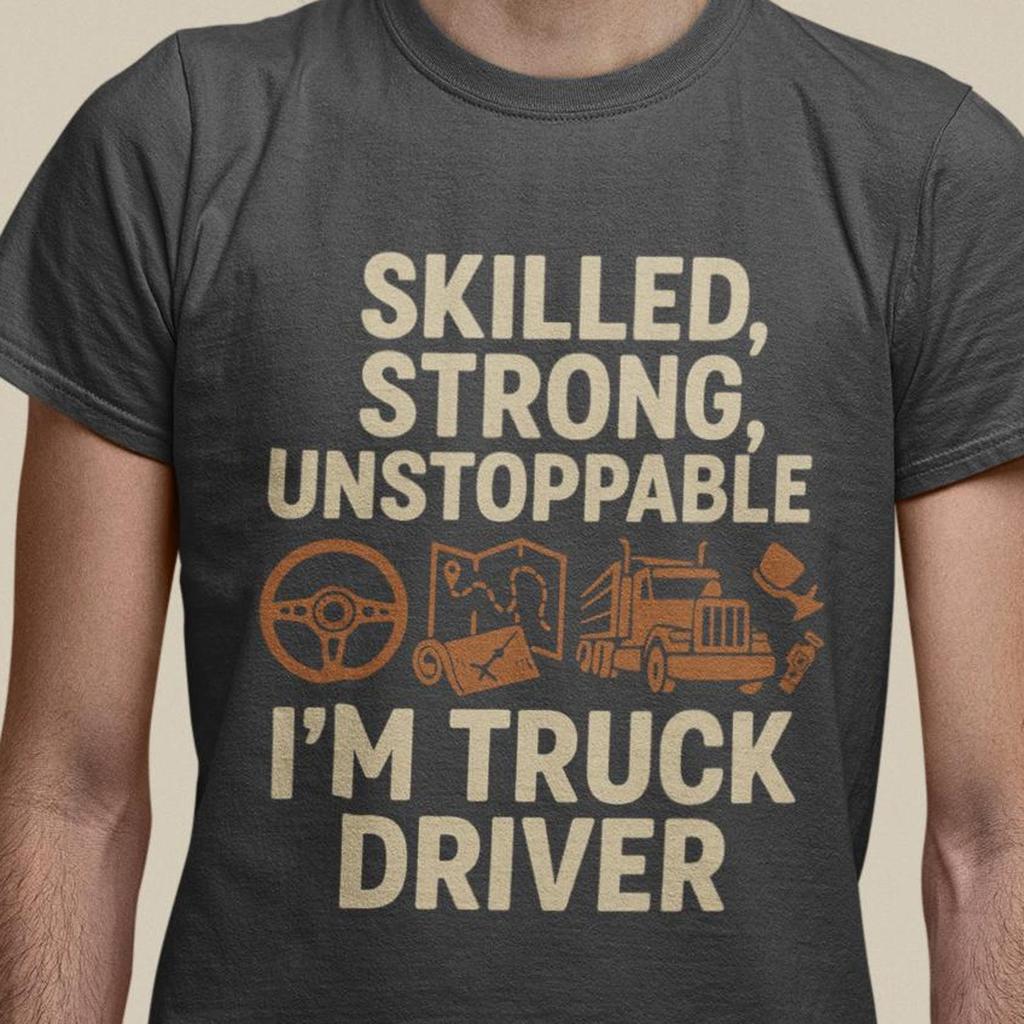 Truck Driver Quote Tee: Skilled, Strong, Unstoppable - Heavy Cotton
