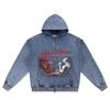 DTG Print Knitted Denim Zip-Up Hoodie Hell & Heaven Brother Print Zipper Hoodies  