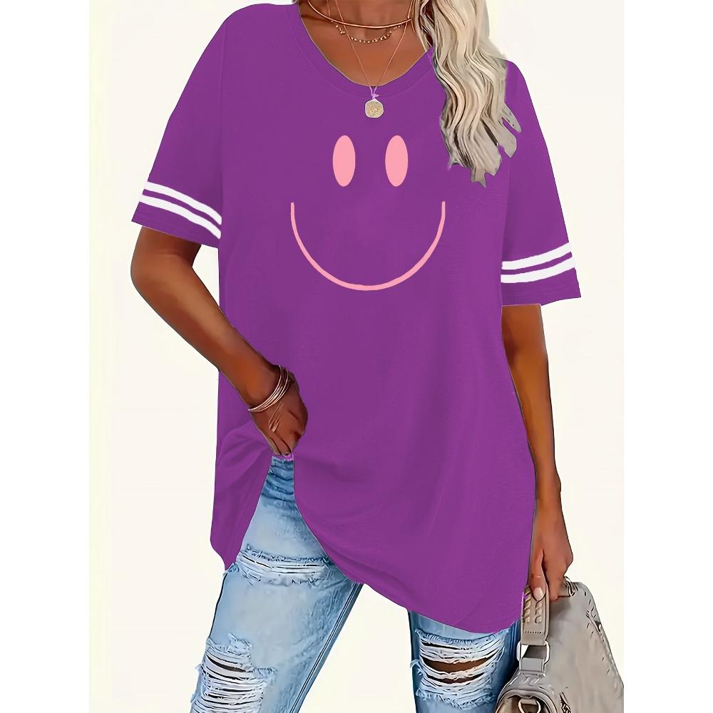 Женская футболка с принтом, круглым вырезом, короткими рукавами и полоску