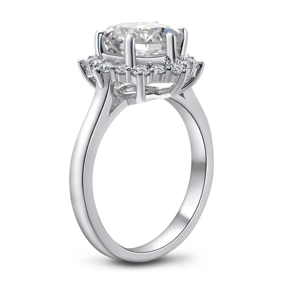 Cbtb Fashion Round big flower Ring 3ct D Color Moissanite Silver 925 Wedding Jewelry