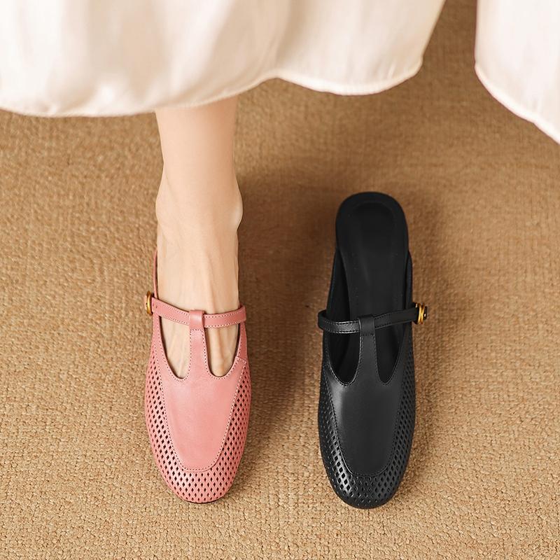 Модные женские новые летние из натуральной кожи коровьей кожи дышащие с отверстиями с круглым носком, на среднем каблуке, больших размеров с ремешком-пряжкой и повязкой на голову, шлепанцы Mueller