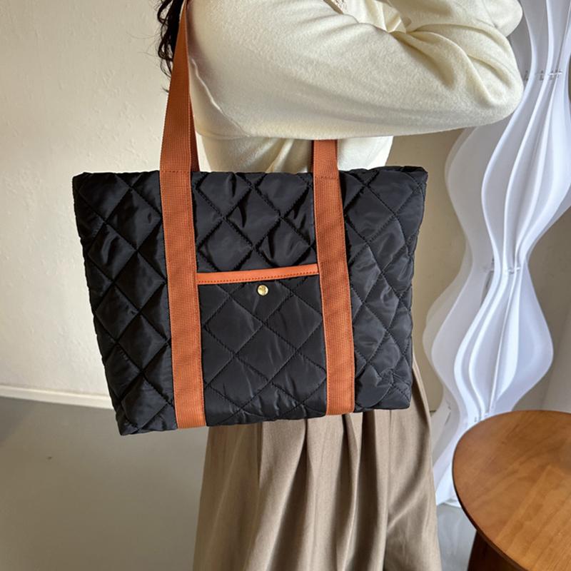 Женские ретро сумки на плечо с ромбовидной стежкой, большой вместимости, повседневные сумки с контрастной расцветкой, сумки-тоут из оксфорда с мягкой подкладкой, сумки для шоппинга KTY