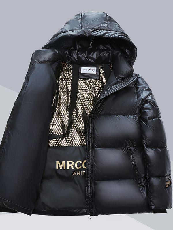 Unisex Black and Gold Hooded Down Cotton Coat: Loose, Thick, and Stylish Winter Jacket