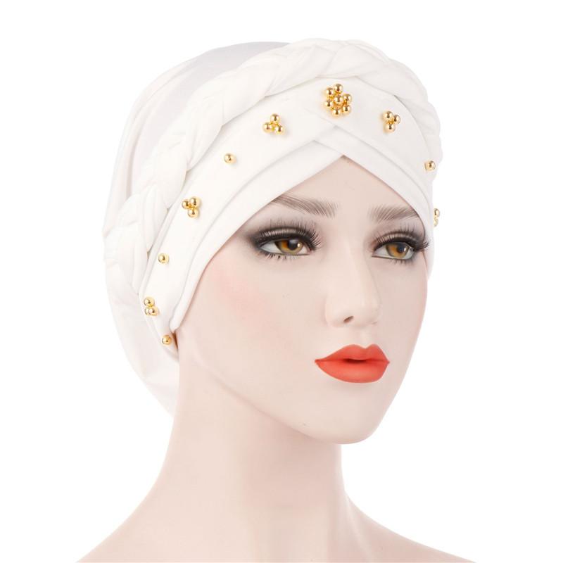 Головной платок для мусульманских женщин, однотонный хлопковый тюрбан, шапка-хиджаб, шапка-хиджаб с белым жемчугом, внутренние хиджабы Femme Musulman, арабская накидка-тюрбанты
