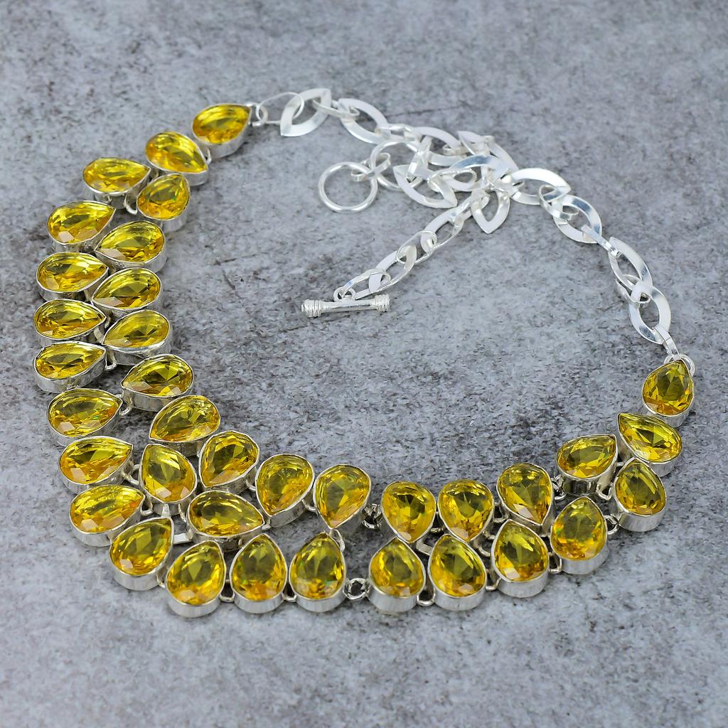 Citrine Gemstone Handmade 925 Sterling Silver Jewelry Necklace 18" M-328
