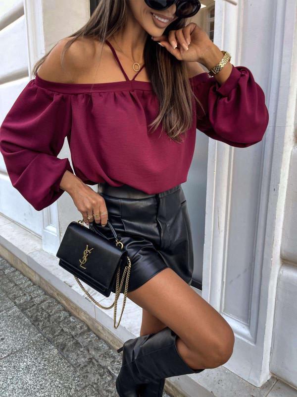 2025 Spring/Summer Women's Lantern Sleeve Off-the-Shoulder T-Shirt Hot-Selling Top