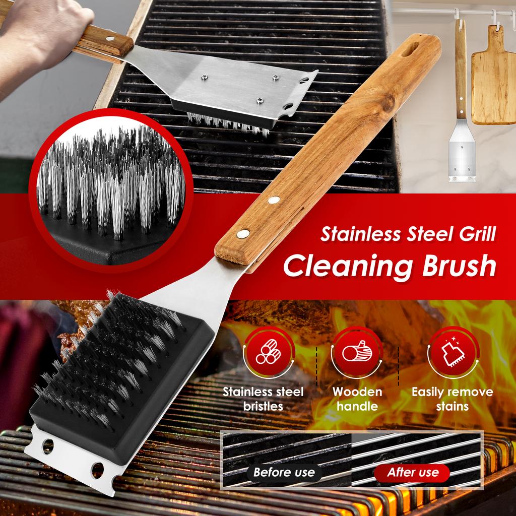 2 шт. Щетка для барбекю 15 дюймов Набор щеток для барбекю Эффективная уличная щетка для чистки гриля с деревянной ручкой и скребком для чистки гриля