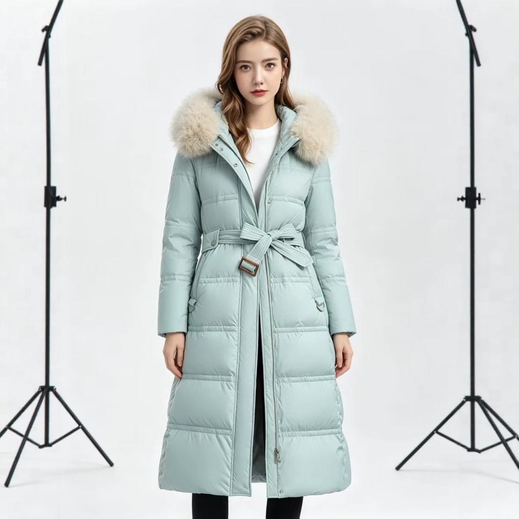 New cotton-padded jacket fashionable women's long slim winter big fur collar cotton-padded jacket thickened and warm