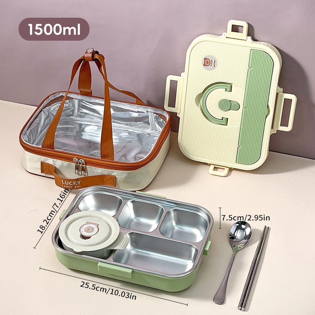 WORTHBUY Large Capacity 304 Stainless Steel Divided Lunch Box For Student Safe Heatable Portable Leak-proof Lunch Container Set