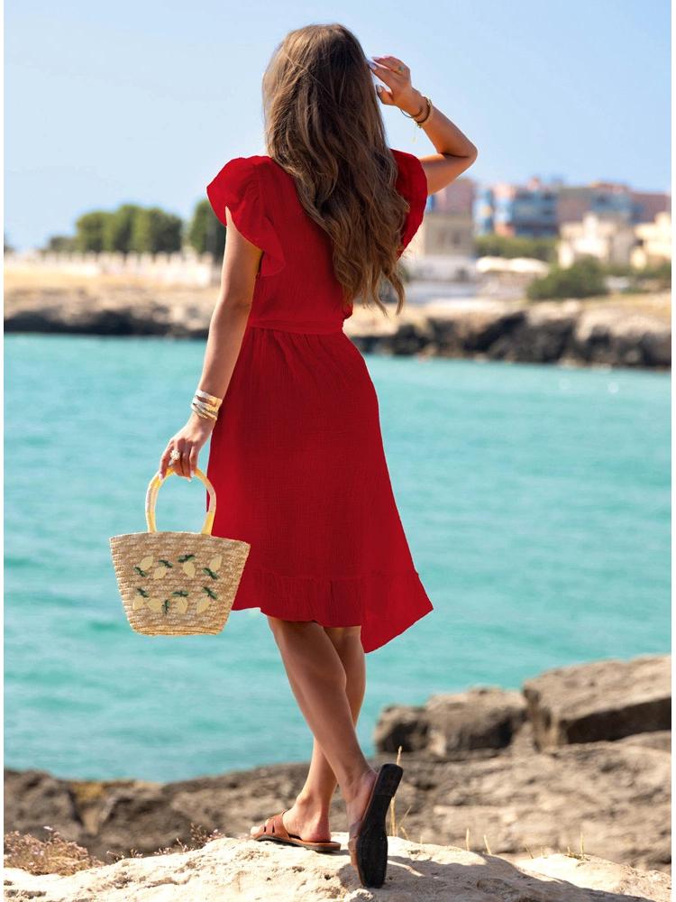 Летнее асимметричное пляжное платье с V-образным вырезом 2026 – Женский стиль для отпуска